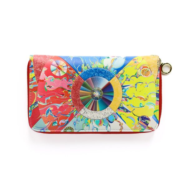 intricately designed artwork called "Morning Star" across this zippered travel wallet