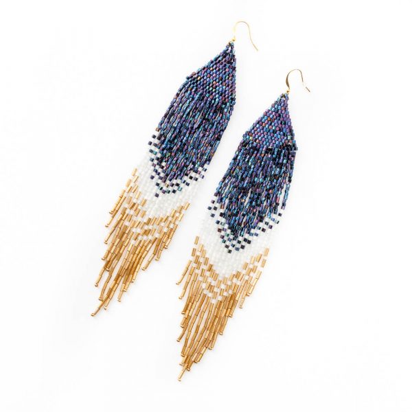 blue bead fringe earrings