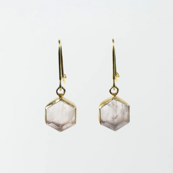 rose quartz honeybee drop earrings