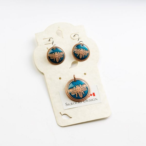 skrocki blue bee earrings and pendant