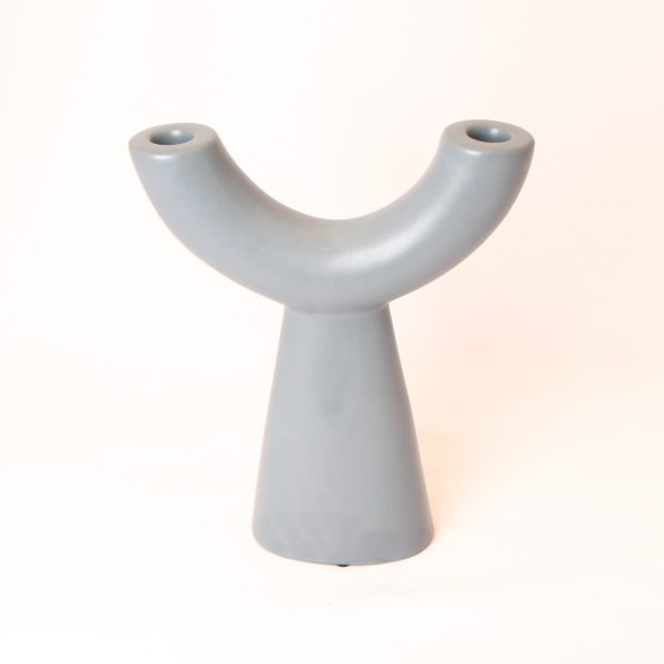 blue double taper candle holder