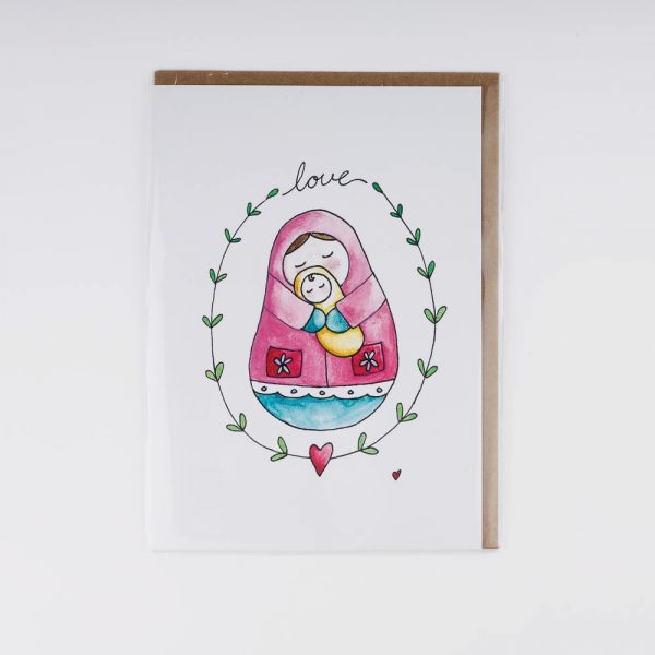 mother and baby nesting dolls card