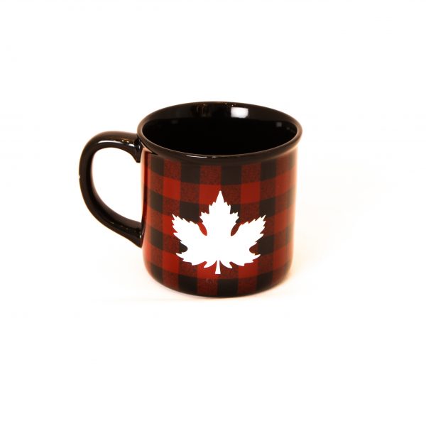 plaid maple leaf mug