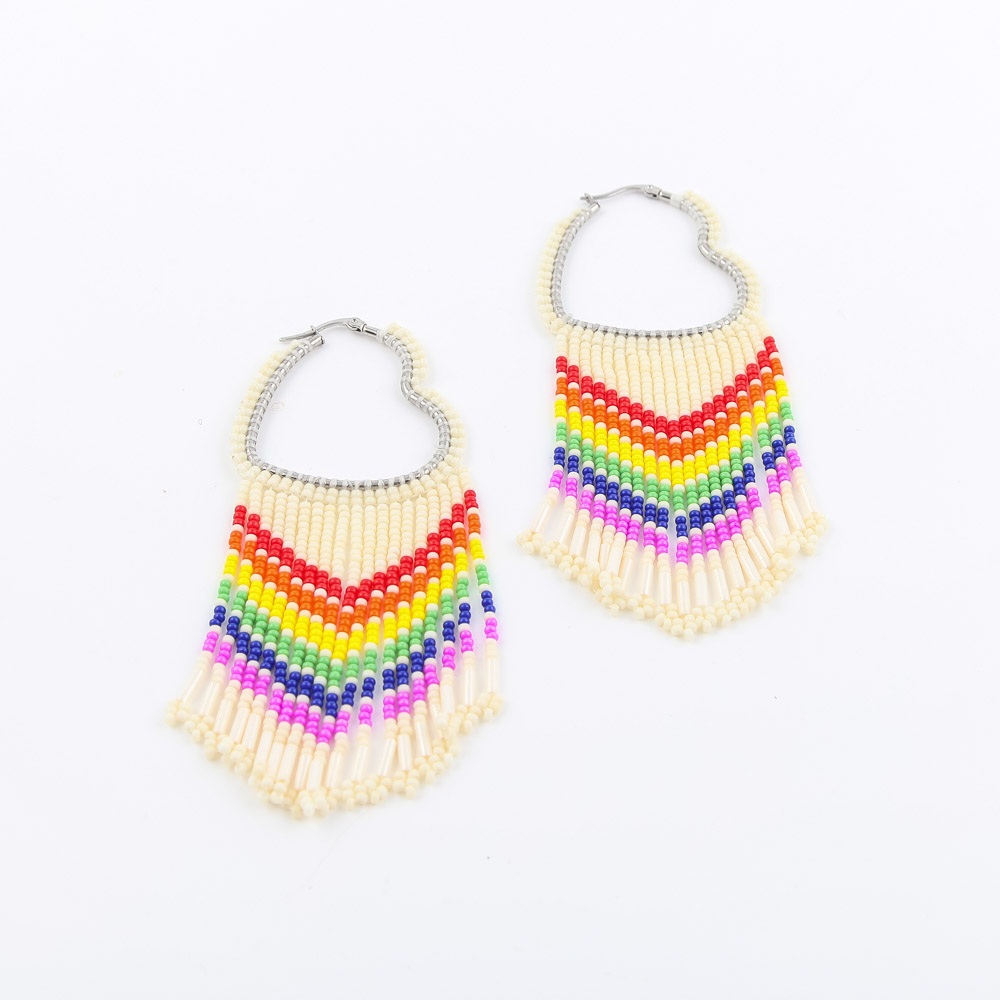 rainbow beaded heart earrings