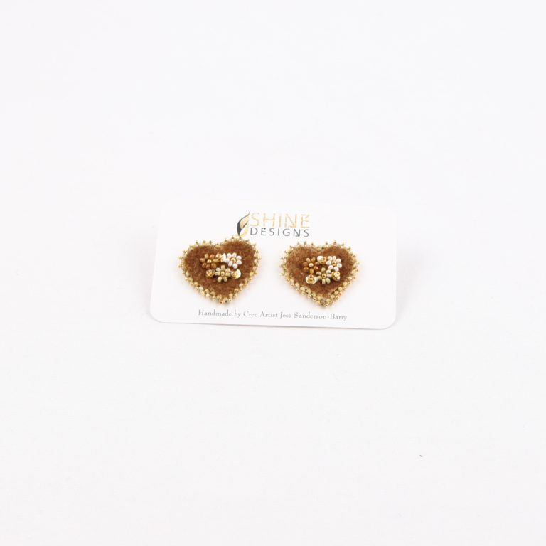 Gold Beaded Heart Moose Hide Earrings 21 by JShine Designs RAM Shop