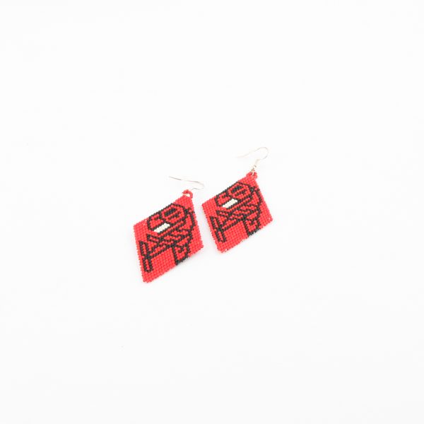 red beaded whale earrings