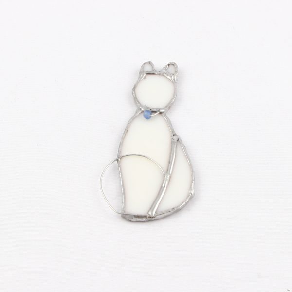 white and blue stained glass cat