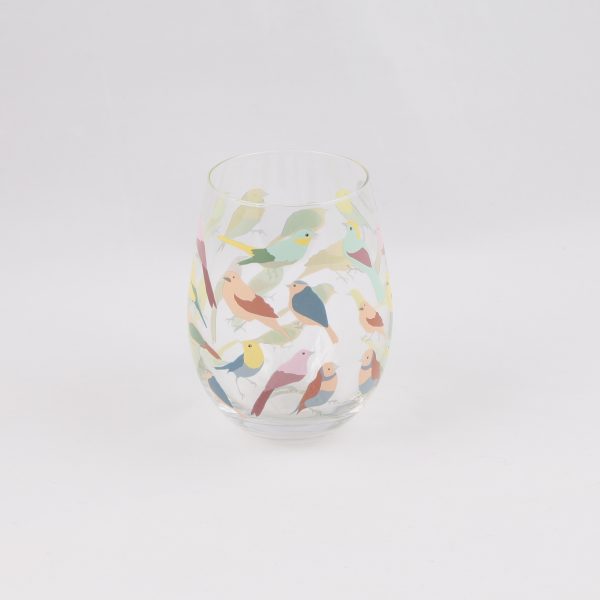 pastel birds stemless wine glass
