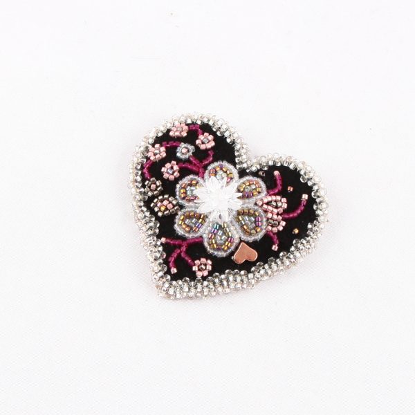 silver heart white and pink flower