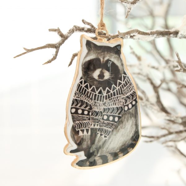 raccoon sweater ornament