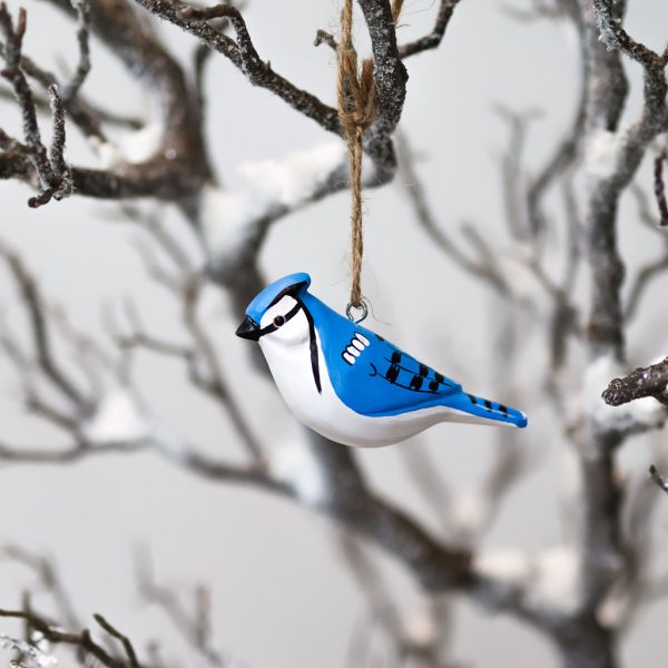 small painted blue jay ornament with no legs