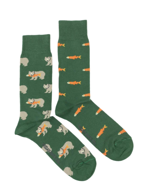 Mismatched Salmon & Grizzly Bear Socks by Friday Sock Co. - RAM Shop