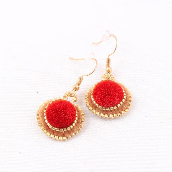 red tufted earrings