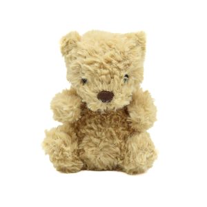 Photographed against a white background, this Jellycat plushie is in the shape of a small brown teddy bear.