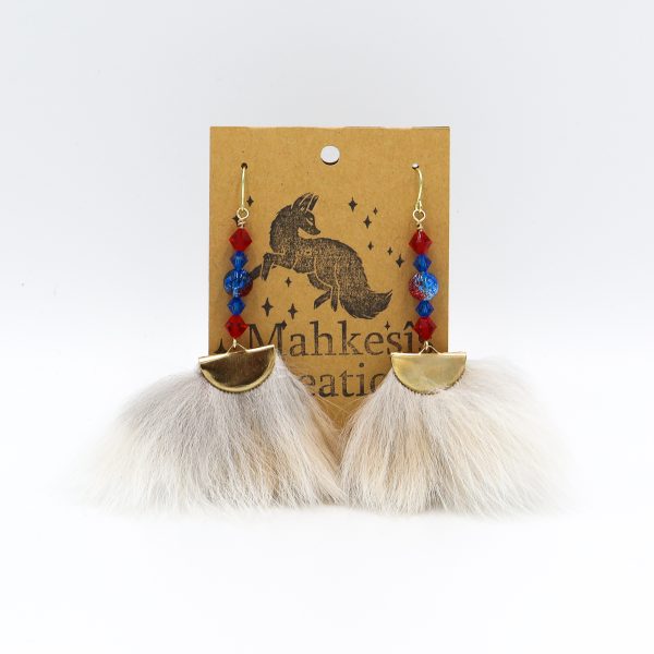 Fox Fur Earrings with Red Blue Accents scaled