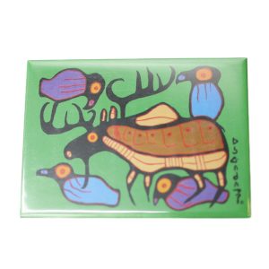 Beautiful green magnet printed with the work of Morrisseau. It is a painting of a moose.