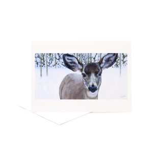 5x7 card with its envelope. A Mule deer stares at the viewer adorably.