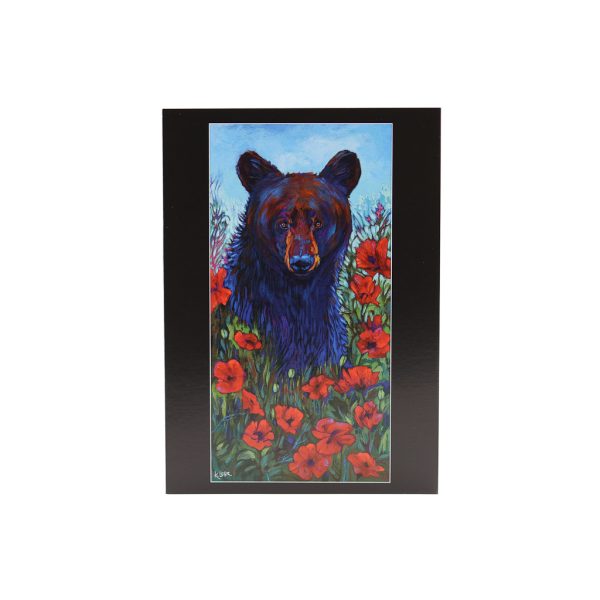 5x7 card with its envelope. Portrait of a grizzly with red flowers.