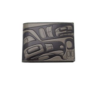 Black and grey wallet with a design on it based on Francis Dick's artwork "eagle Freedom."