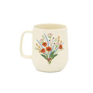 Huge white ceramic mug with a printed floral bouquet on the sides.