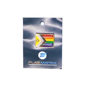 overexposed photo of the product in its packaging. it is a rainbow intersex progress pride flag
