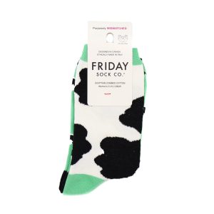 white green and black cow-hide themed socks