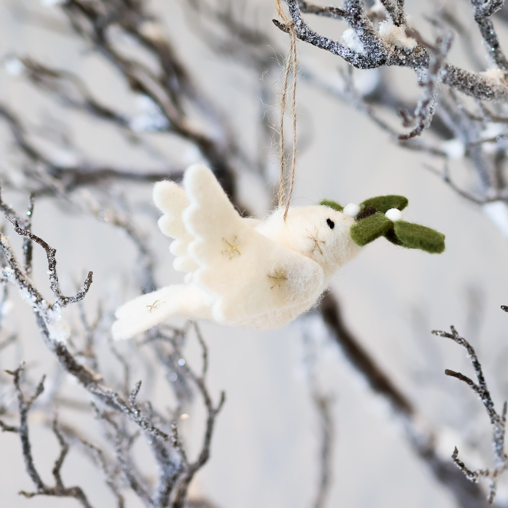 dove of peace ornament option 2 cream coloured dove carrying a branch of holly