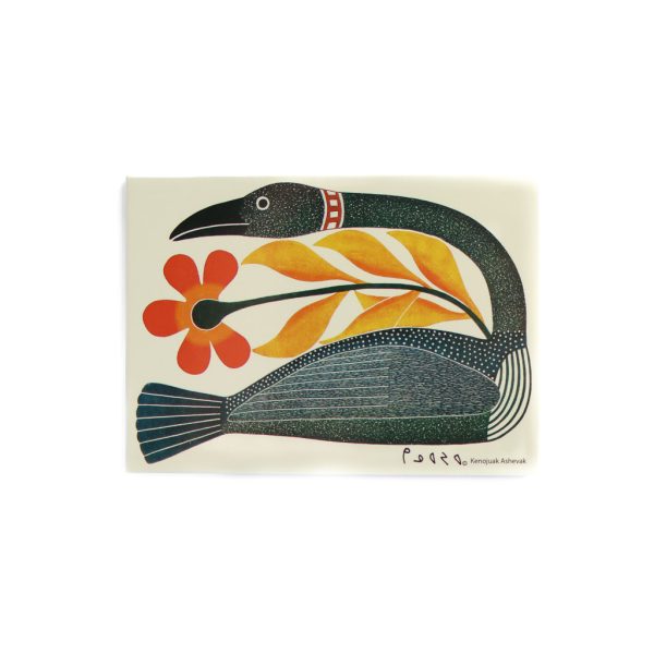 Kenojuak Ashevak's work "Floral Passage" on a rectangular magnet.