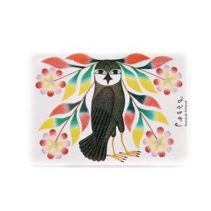 Kenojuak Ashevak artwork "Owl's Bouquet" on a rectangular magnet