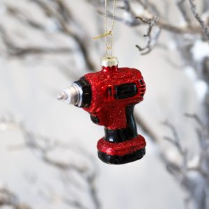 red and black power drill ornament