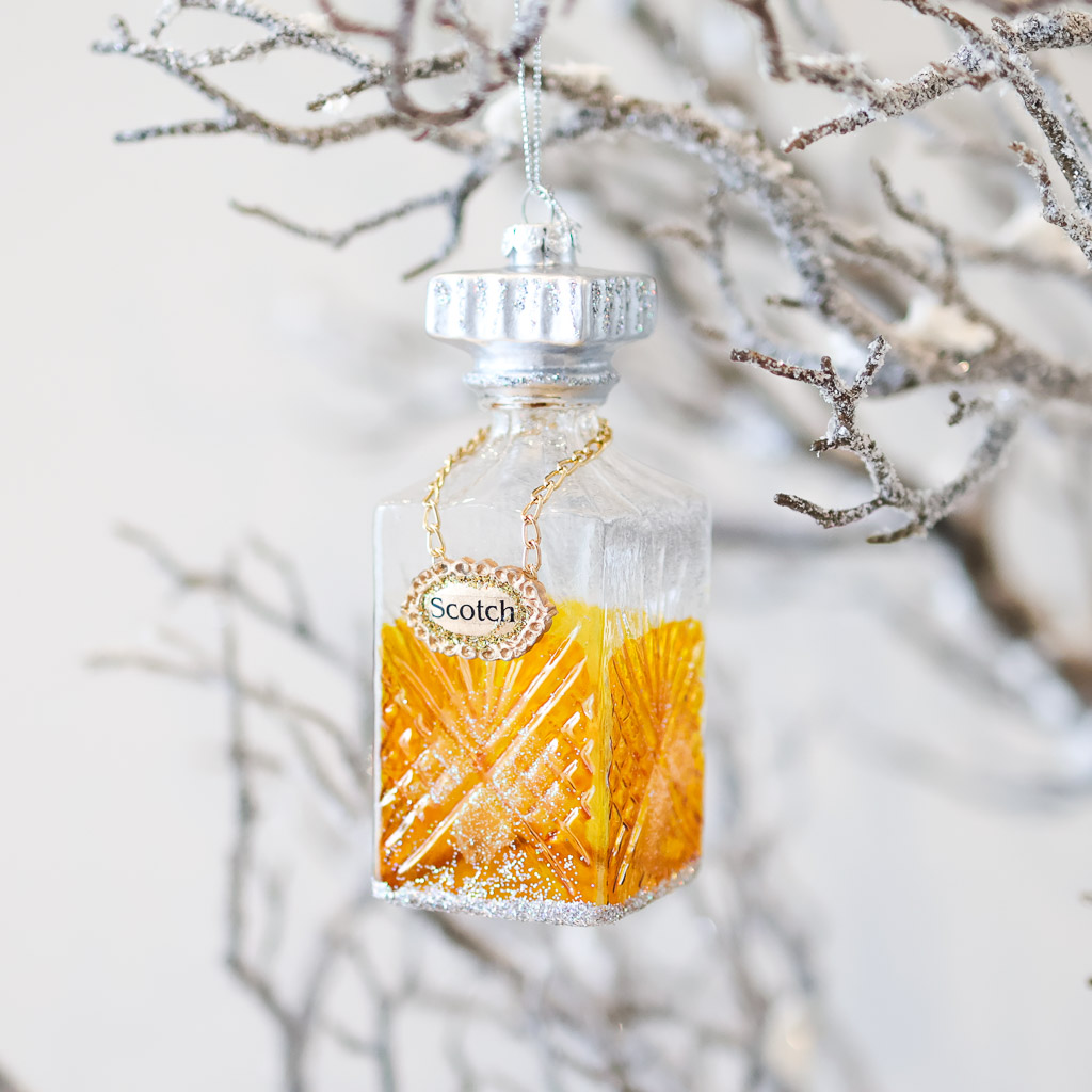 scotch decanter option 2 clear etched glass scotch bottle with a silver topper and golden scotch inside