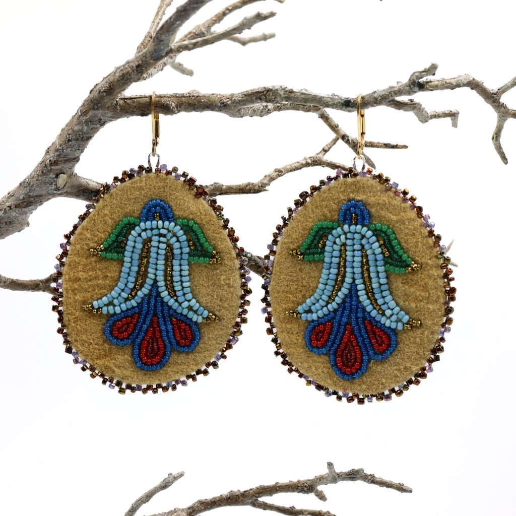 Blue Beaded Floral Earrings by Coral Madge RAM Shop