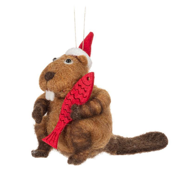 Beaver with Hat and Fish Ornament