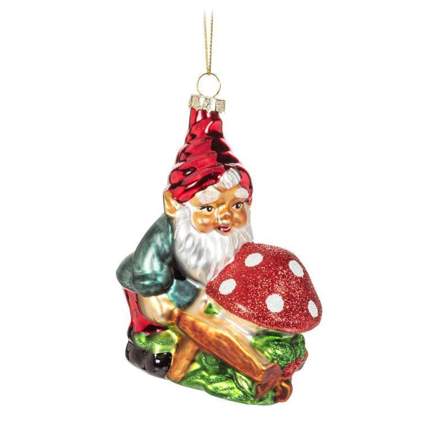 Garden Gnome with Mushroom Ornament