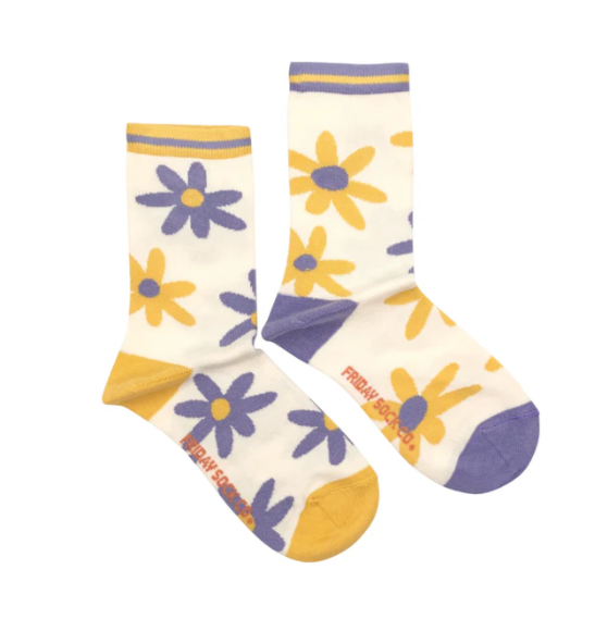 Women’s Purple & Yellow Flower Socks Womens Purple Yellow Flower Socks